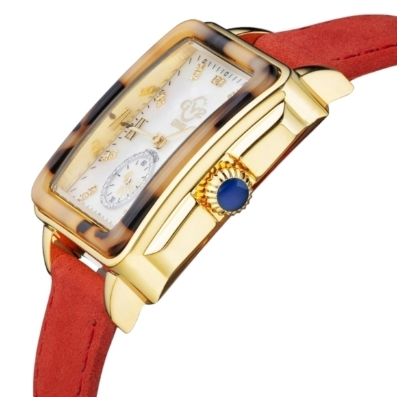 GV2 Gevril Bari Tortoise Diamond Watch, Red Suede Strap, NWT main image 11